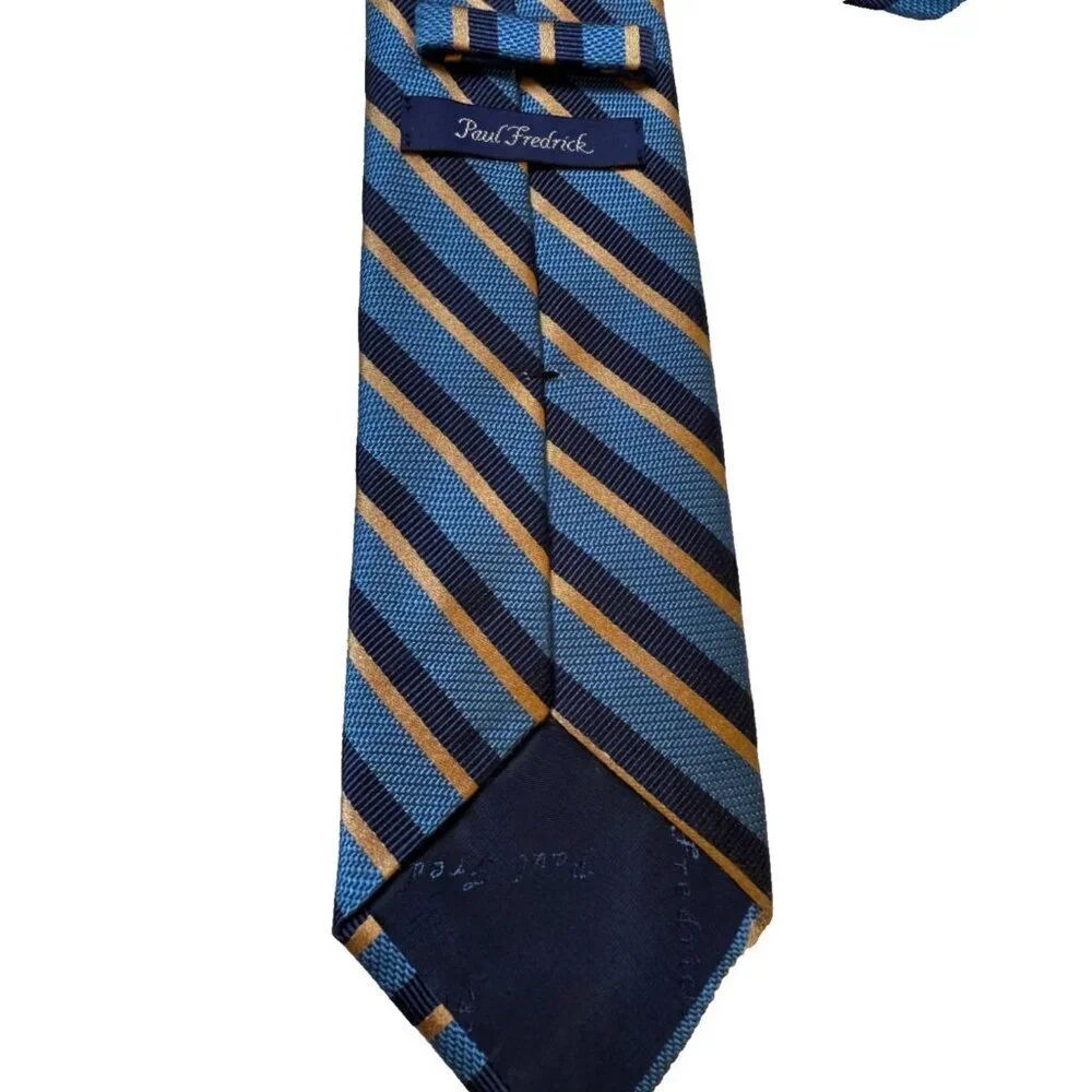 Paul Frederick Blue & Gold Striped Italian Silk Men's Classic Tie EUC